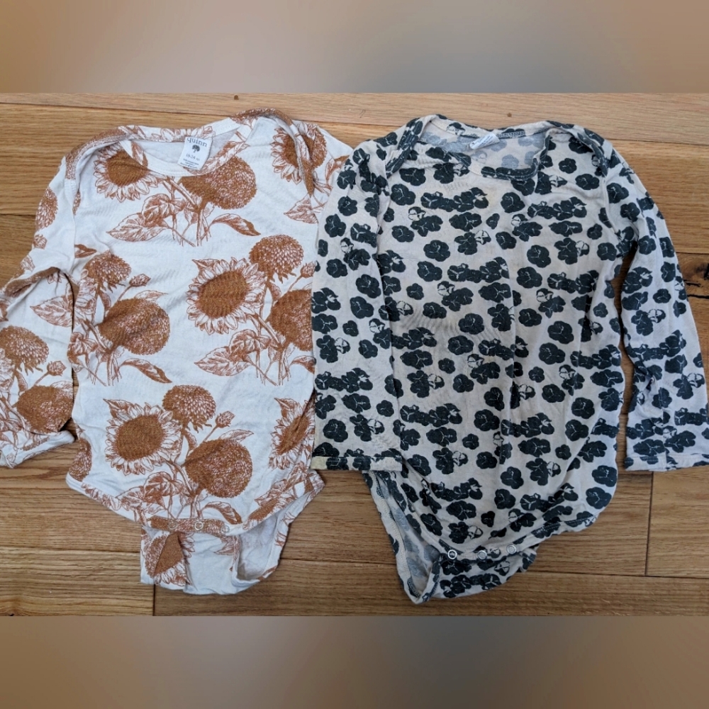 Kate Quinn long sleeve, bamboo bodysuits sunflower and clover